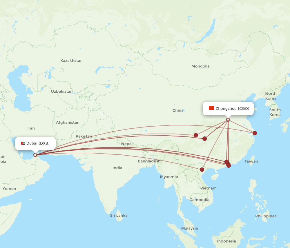 CGO to DXB flights and routes map