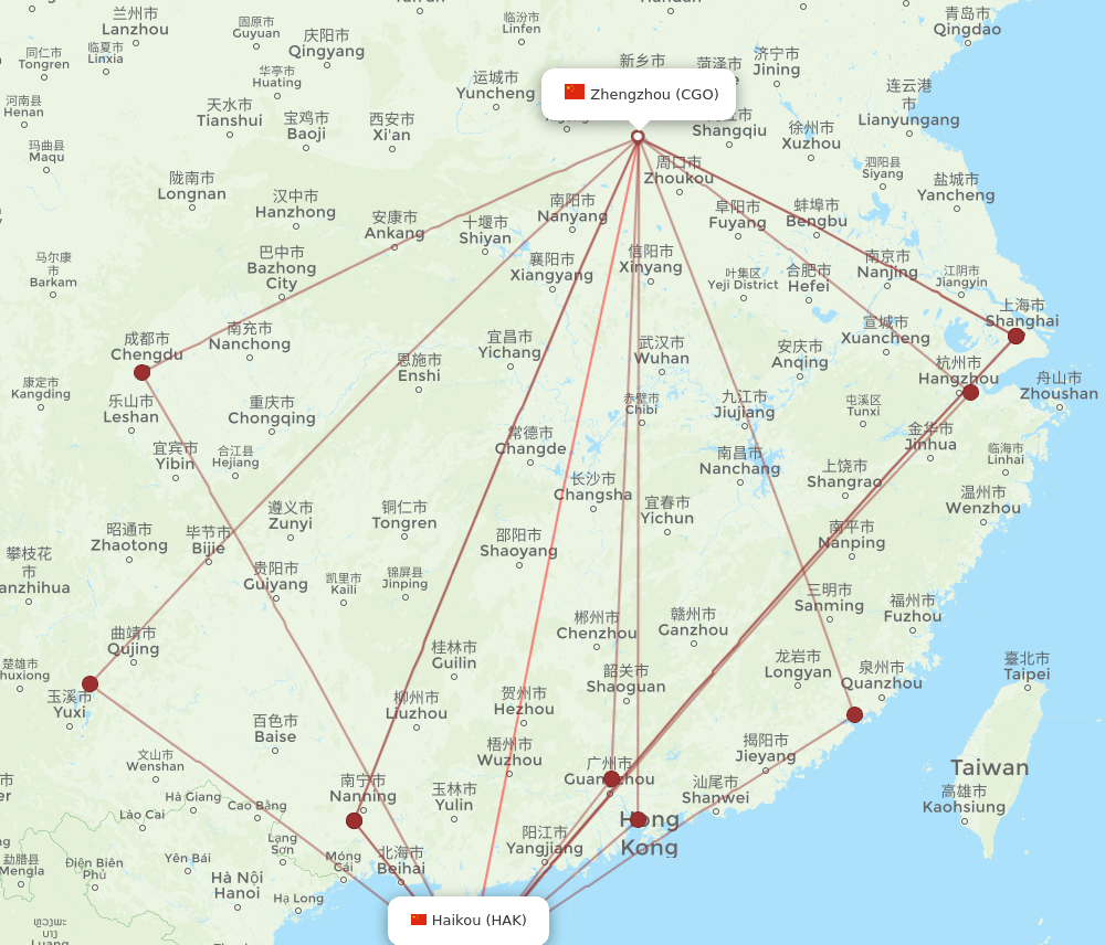 CGO to HAK flights and routes map