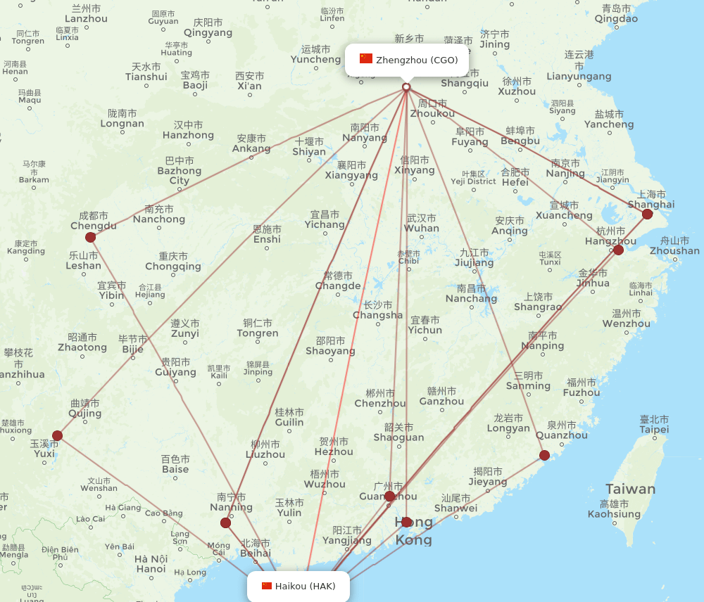 CGO to HAK flights and routes map