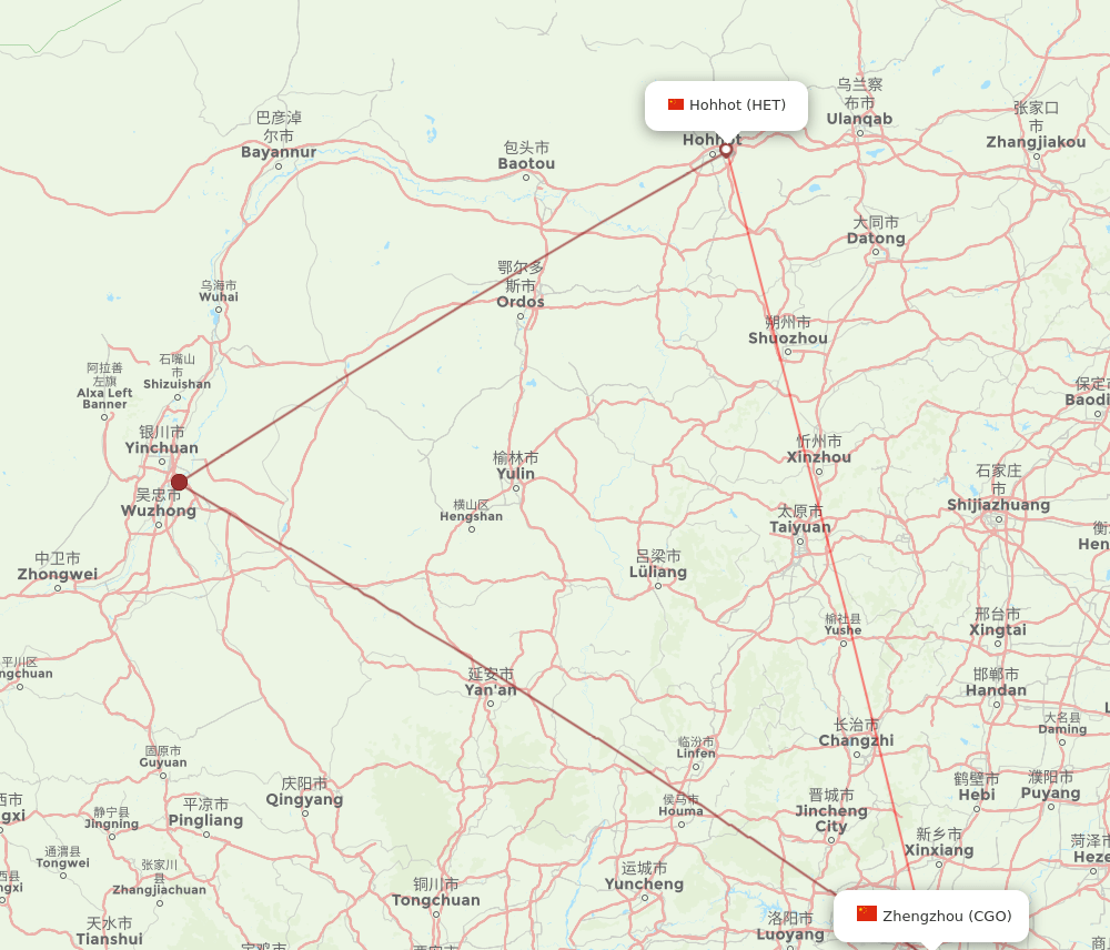 CGO to HET flights and routes map