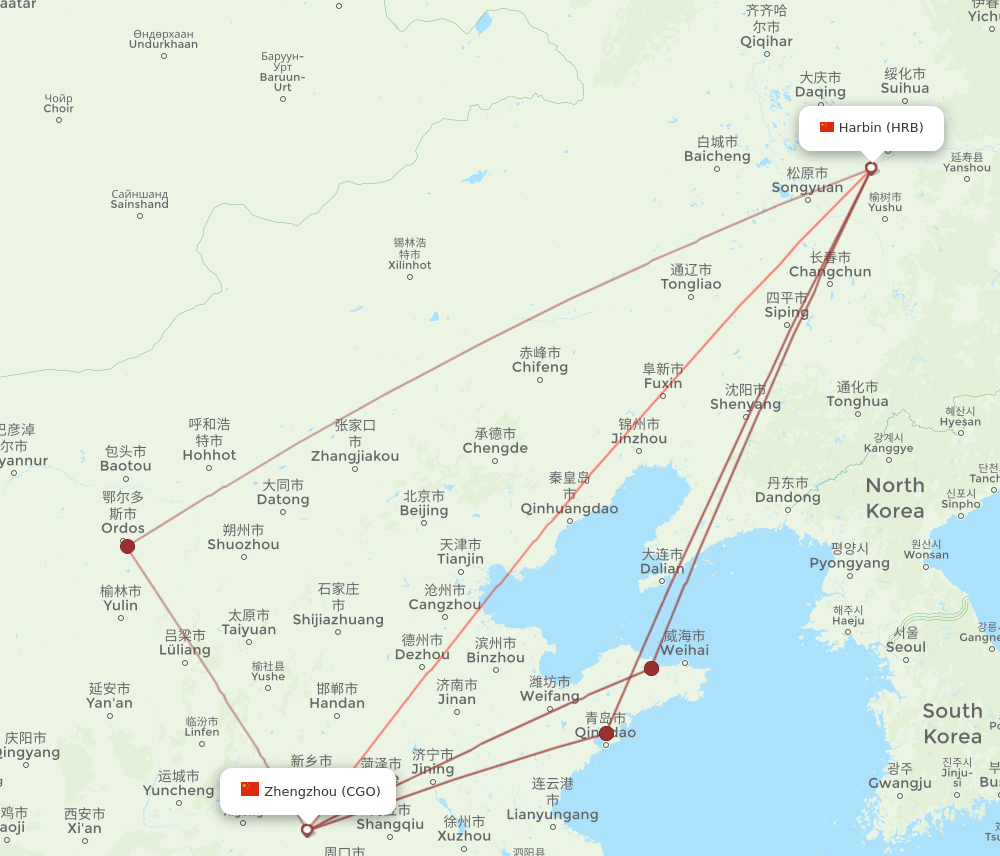 CGO to HRB flights and routes map