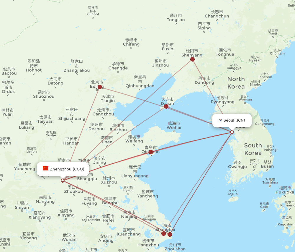 CGO-ICN flight routes
