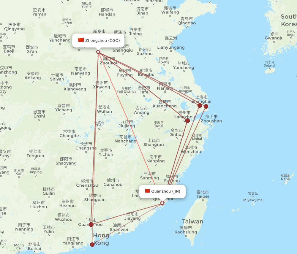 CGO to JJN flights and routes map