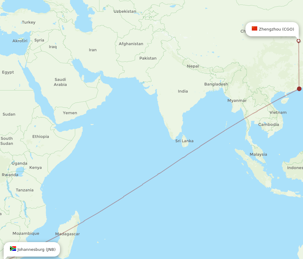 CGO-JNB flight routes