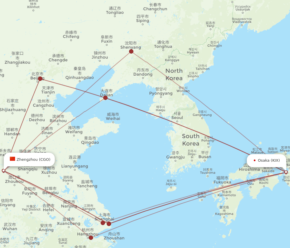 CGO-KIX flight routes