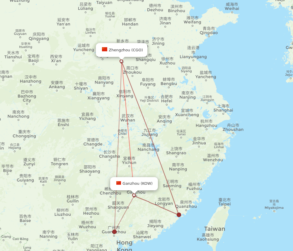 CGO to KOW flights and routes map