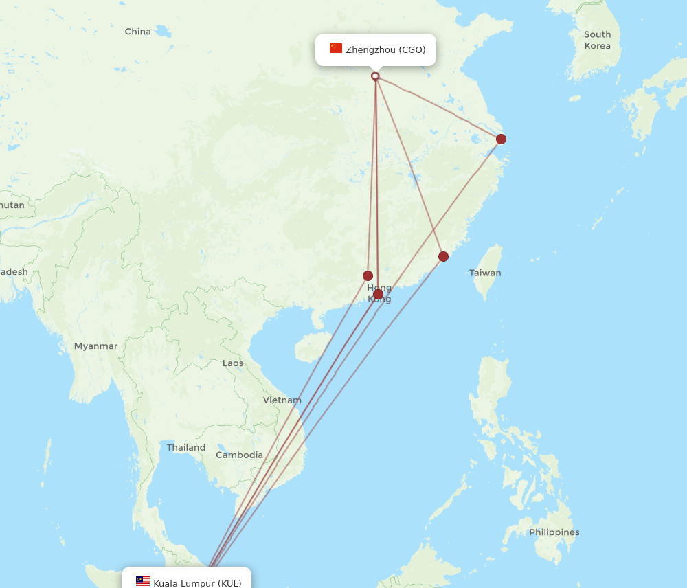 CGO to KUL flights and routes map