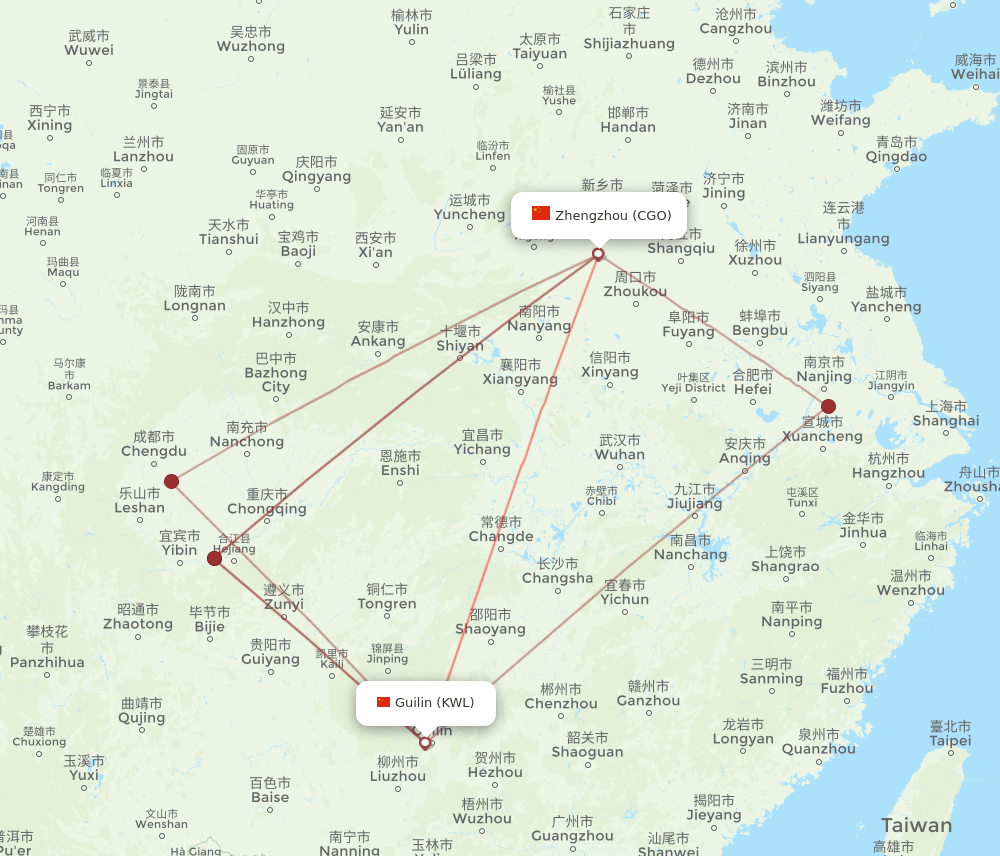 CGO-KWL flight routes