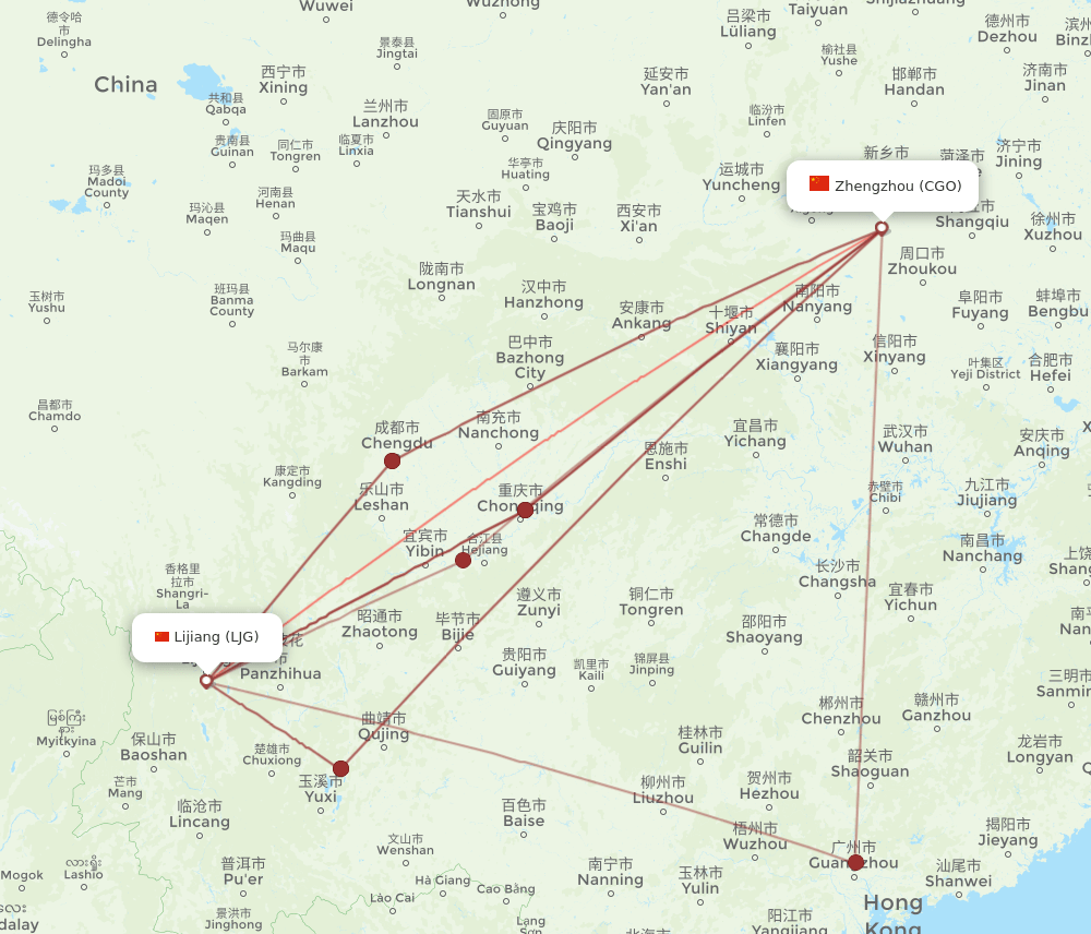 CGO to LJG flights and routes map