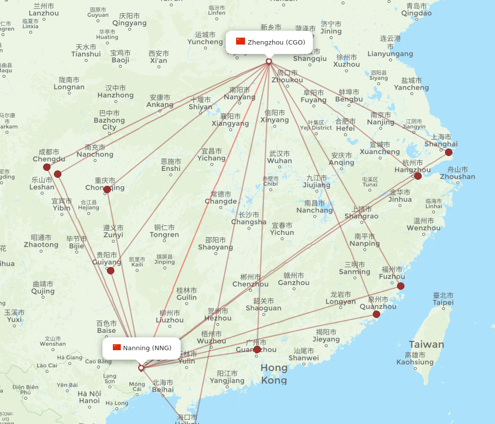 CGO to NNG flights and routes map