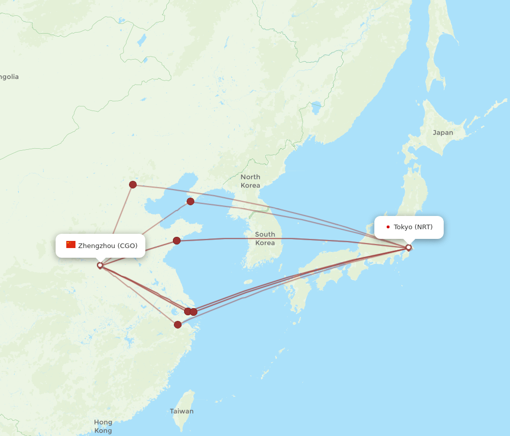 CGO-NRT flight routes