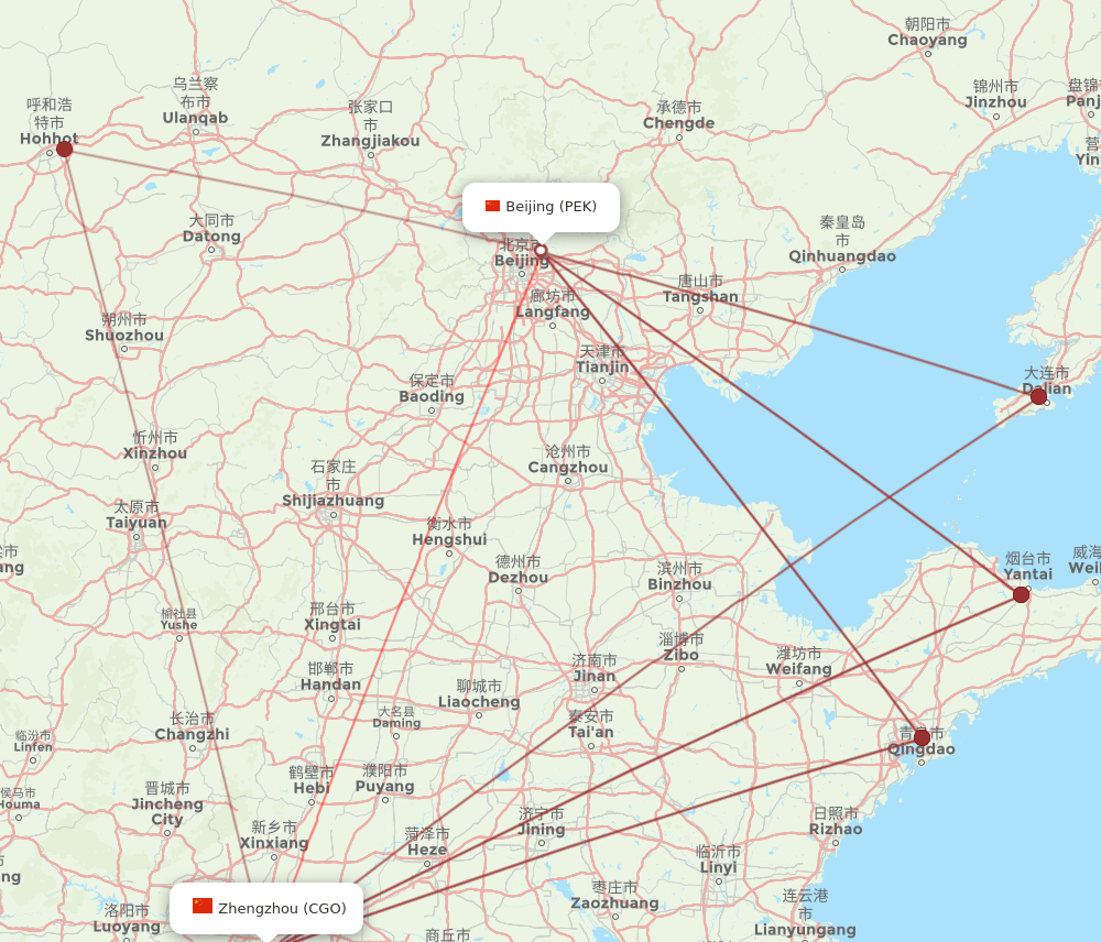 CGO-PEK flight routes