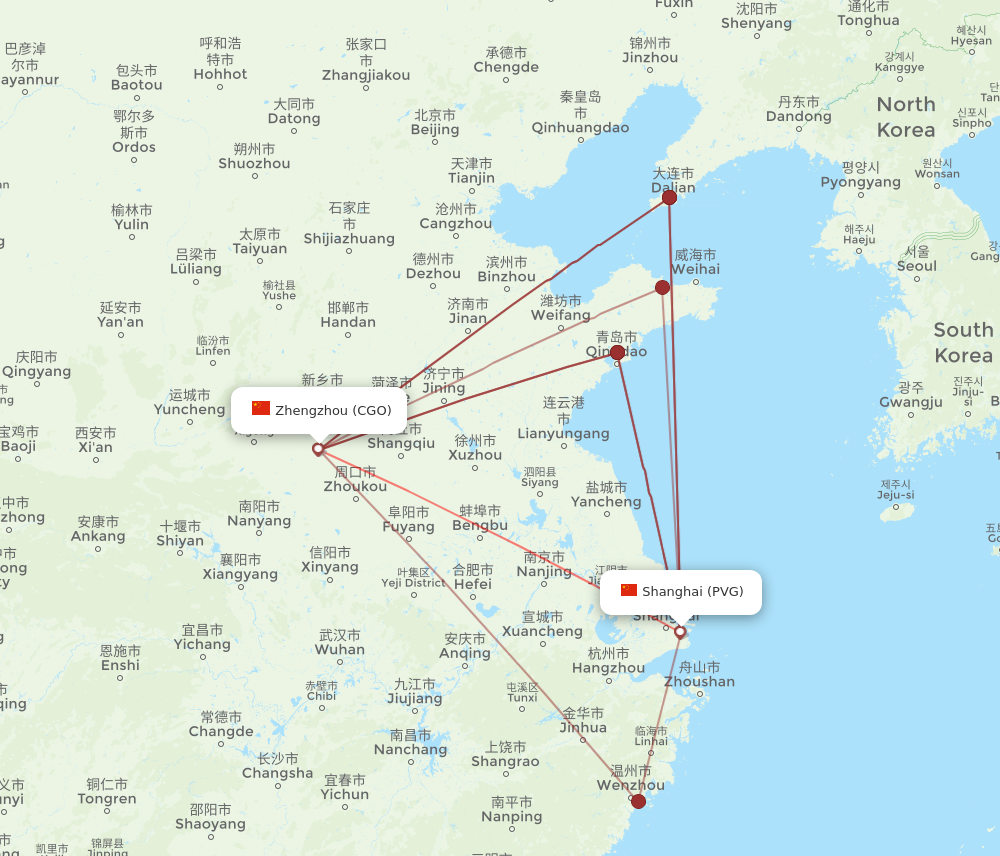 CGO to PVG flights and routes map