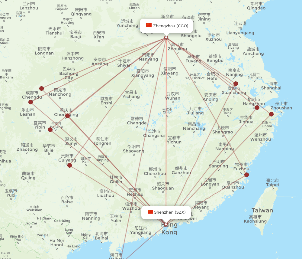 CGO to SZX flights and routes map