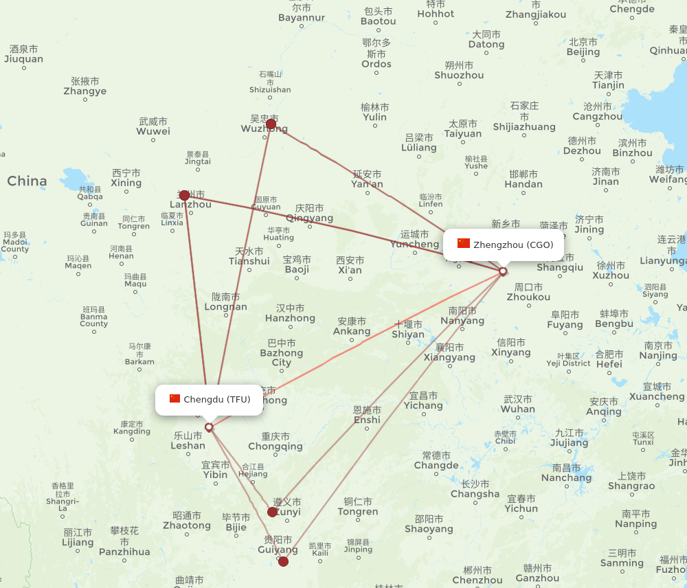 CGO to TFU flights and routes map