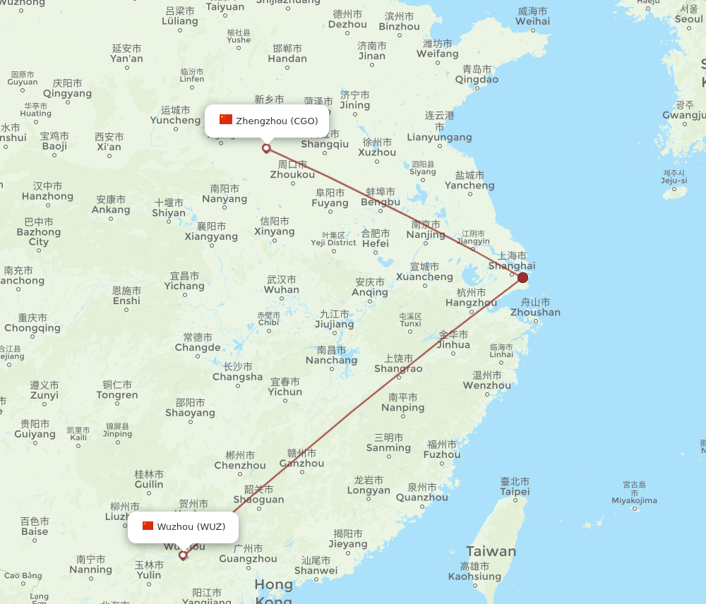 CGO to WUZ flights and routes map