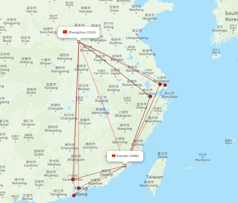 CGO to XMN flights and routes map