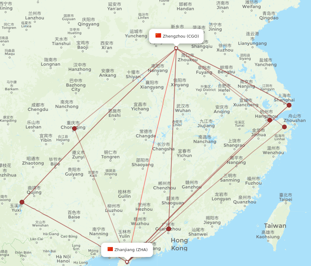 CGO to ZHA flights and routes map