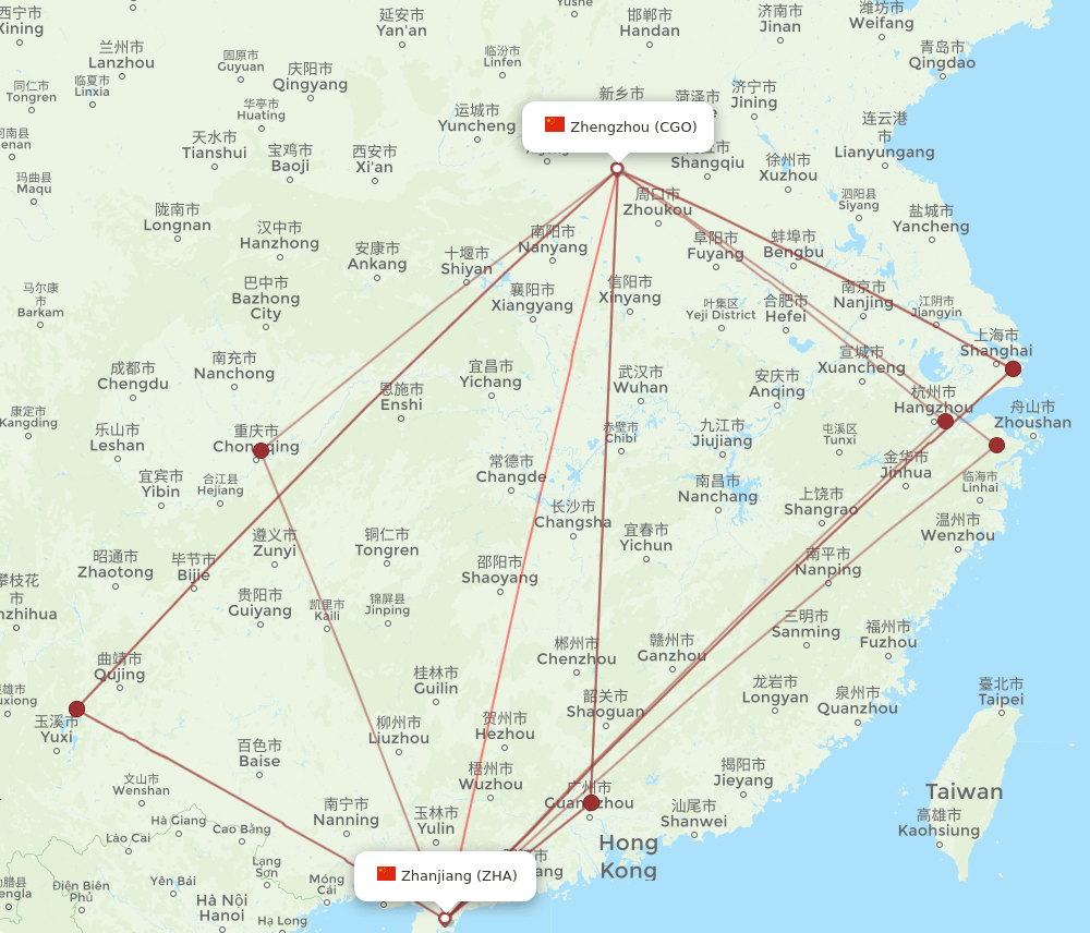 CGO-ZHA flight routes