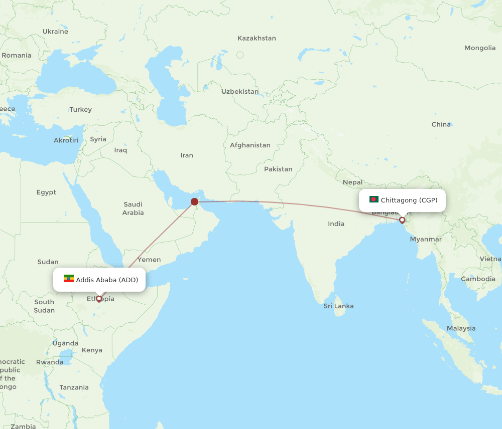 CGP to ADD flights and routes map