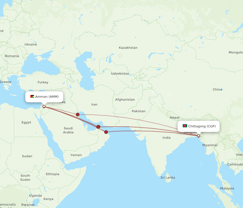 CGP to AMM flights and routes map