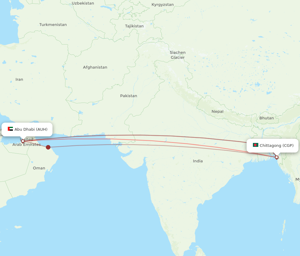 CGP to AUH flights and routes map