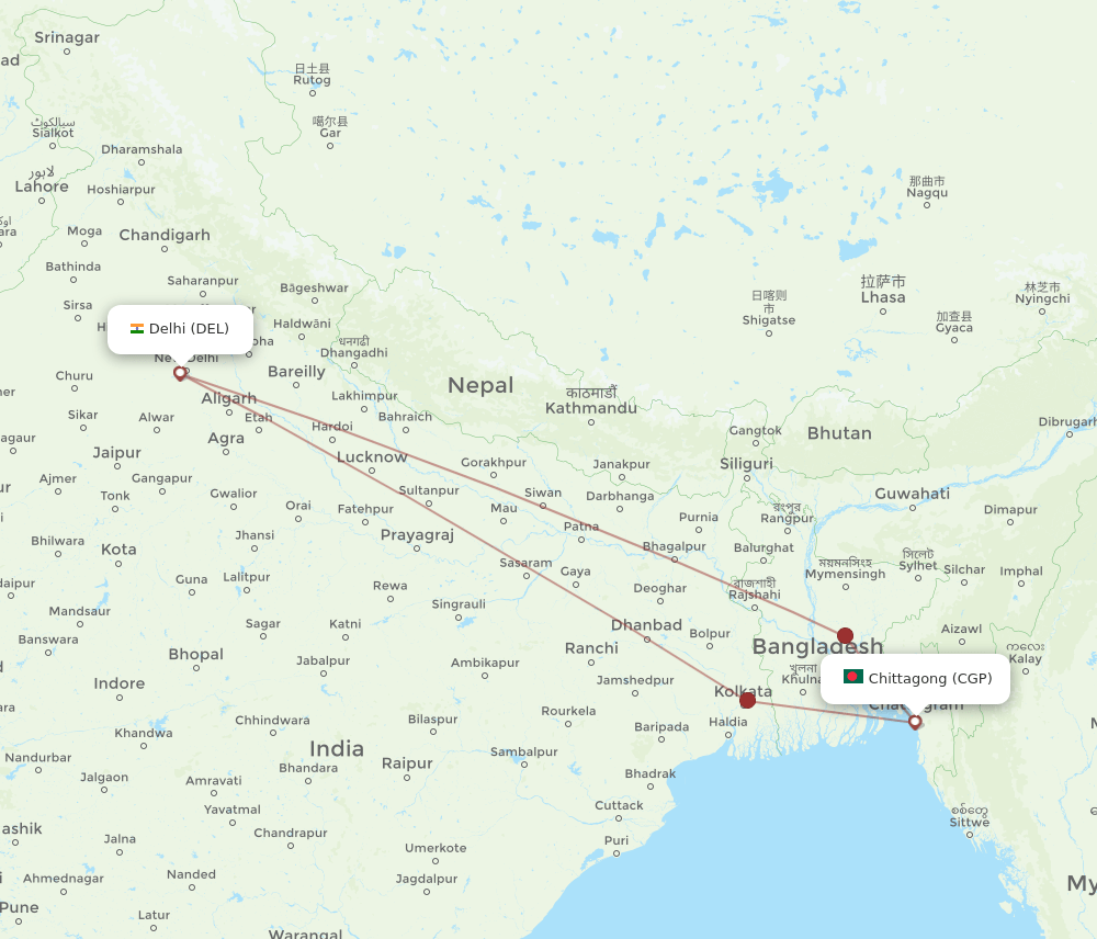 CGP to DEL flights and routes map