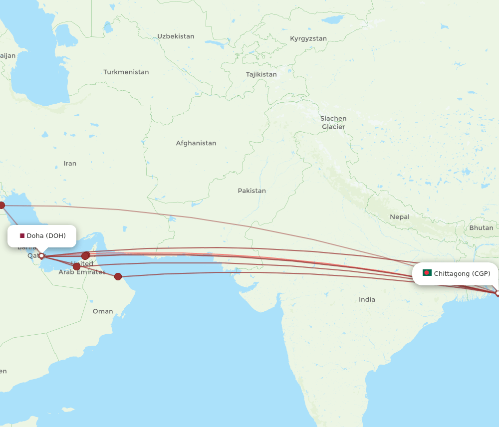 CGP to DOH flights and routes map