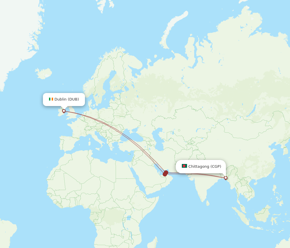 CGP to DUB flights and routes map