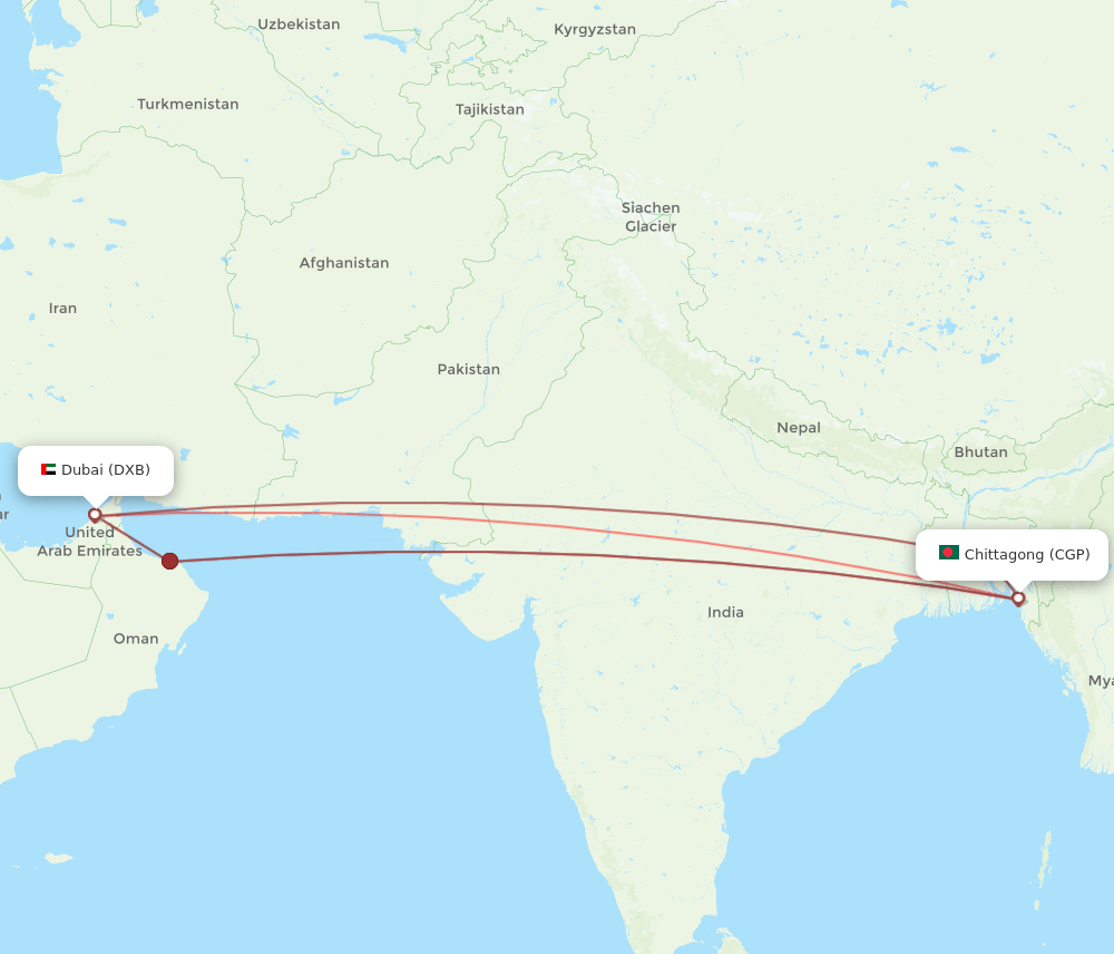 CGP to DXB flights and routes map