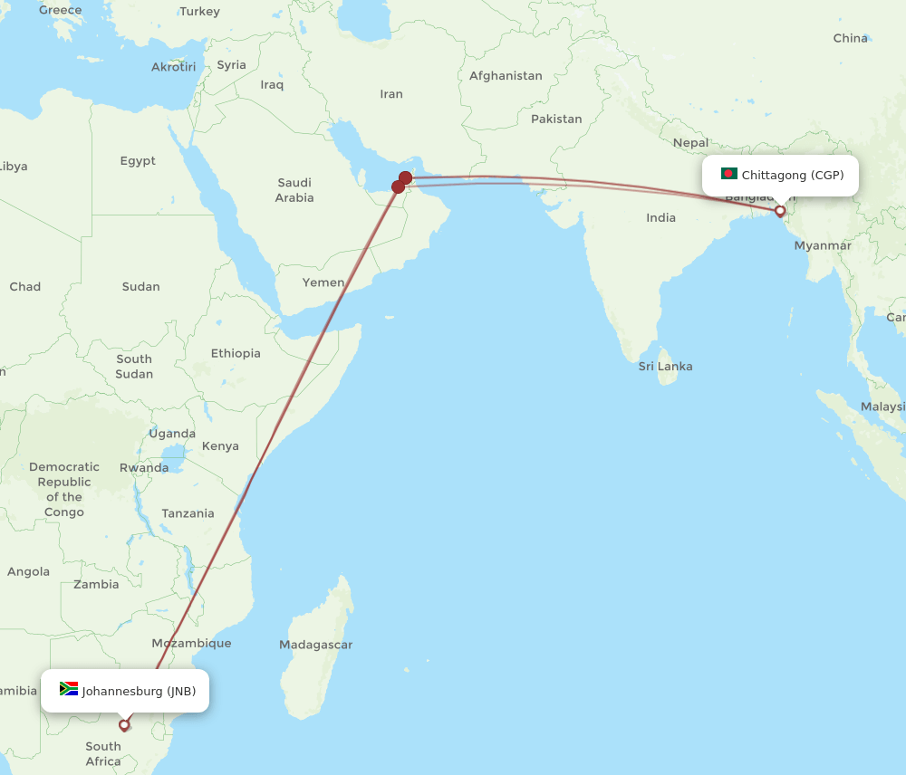 CGP-JNB flight routes