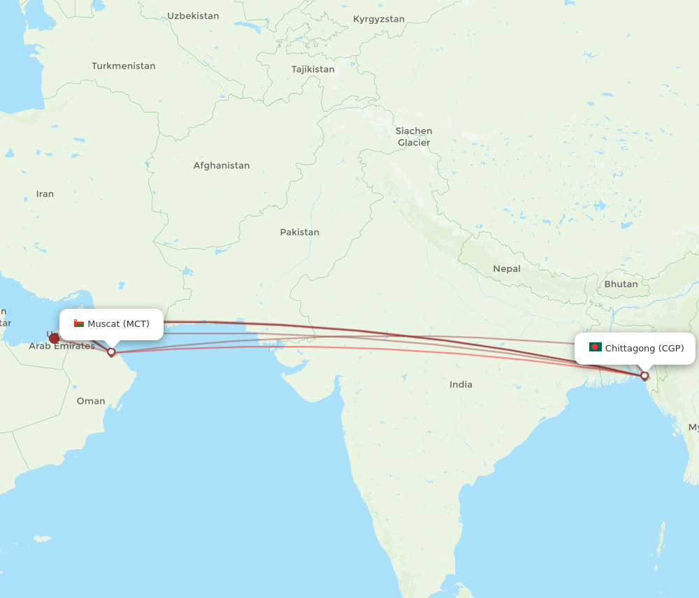 CGP to MCT flights and routes map