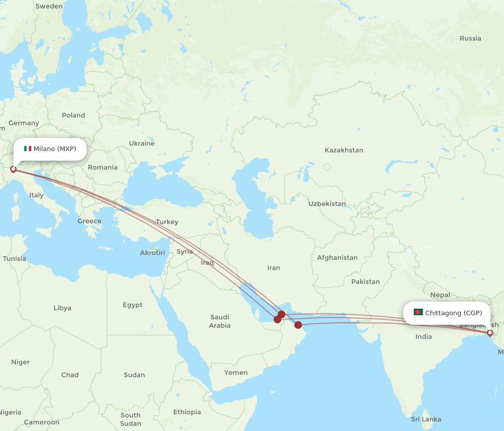 CGP-MXP flight routes