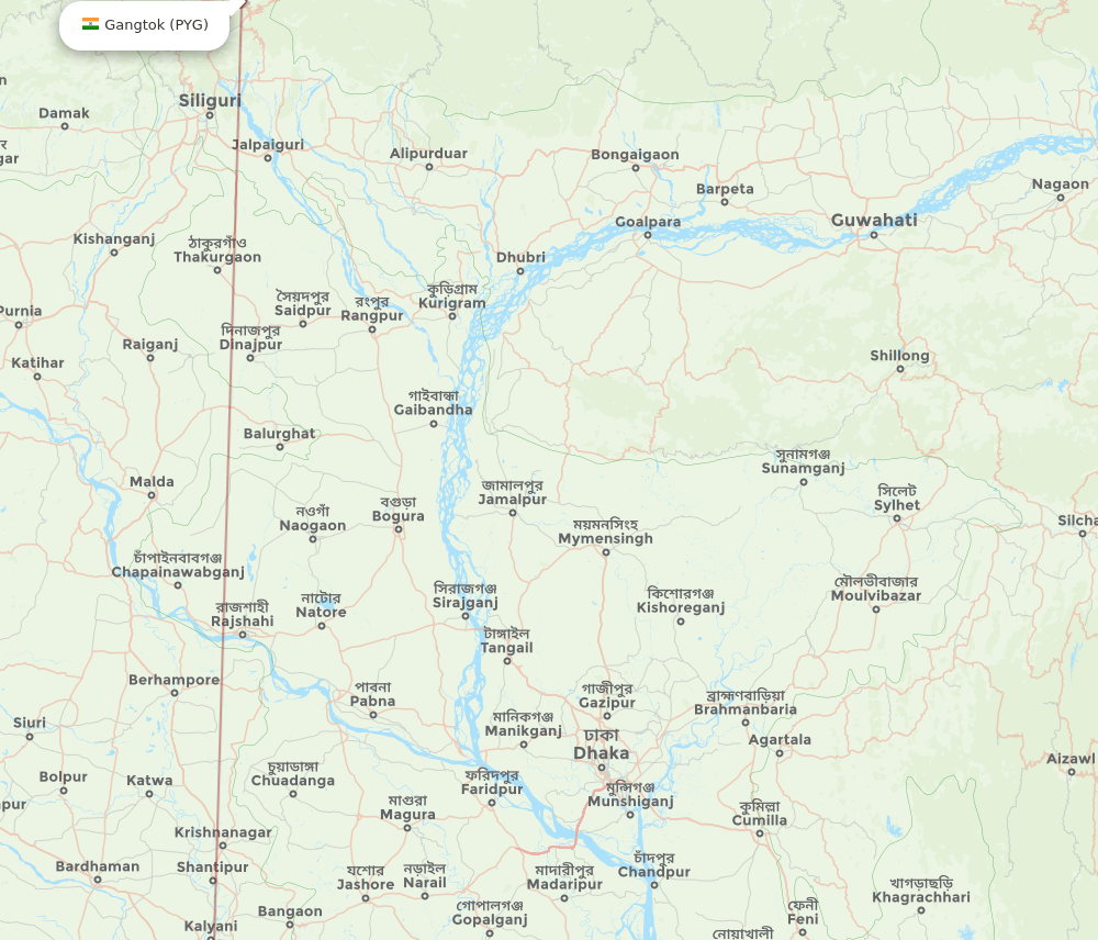 Chittagong - Pakyong route map and flight paths