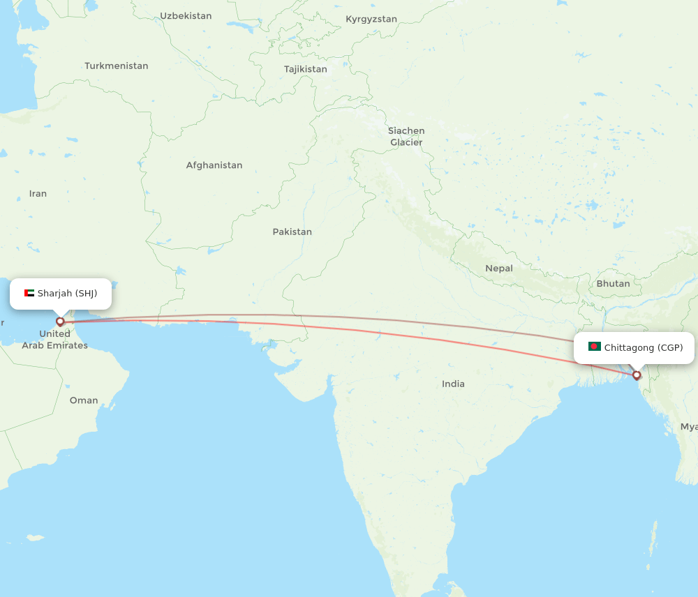 CGP to SHJ flights and routes map