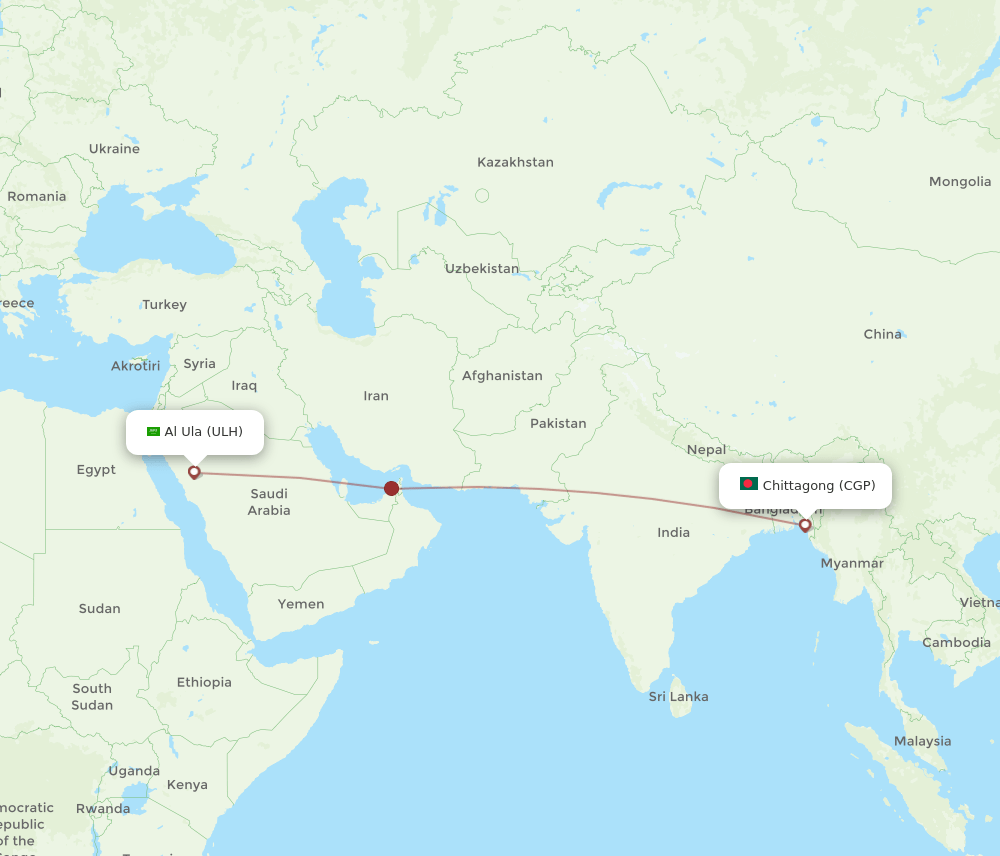 CGP to ULH flights and routes map