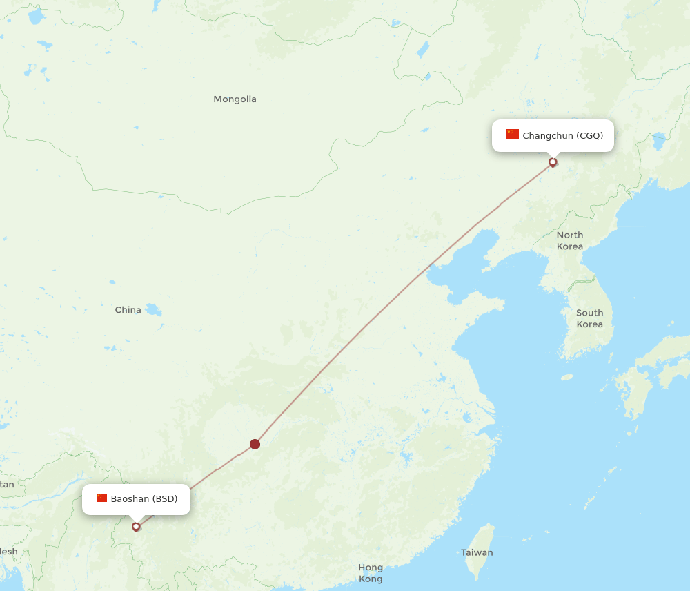 Baoshan - Changchun route map and flight paths