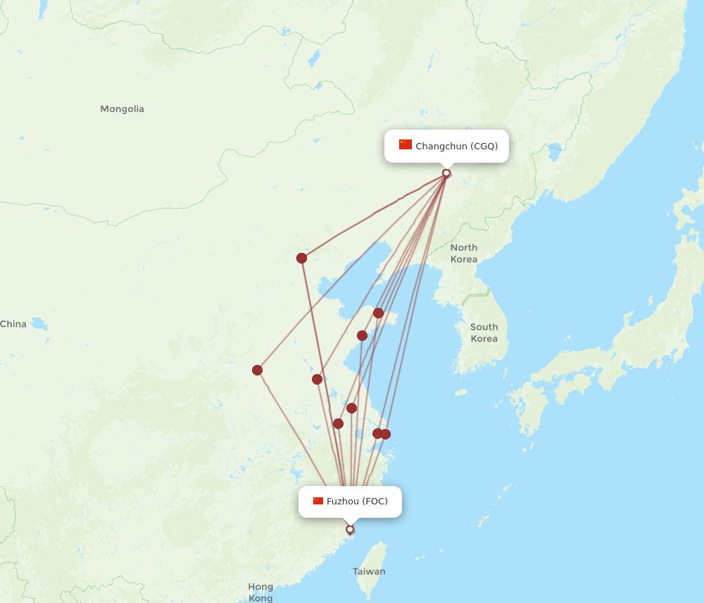 CGQ to FOC flights and routes map