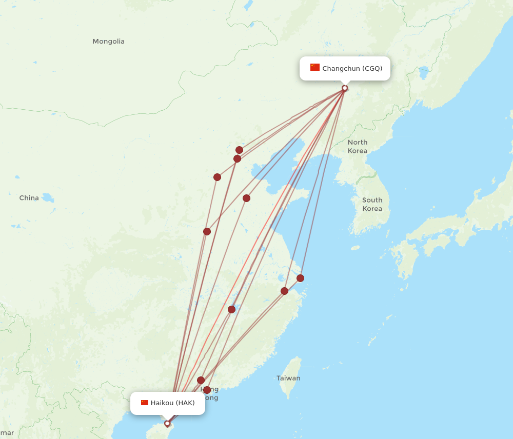 CGQ to HAK flights and routes map