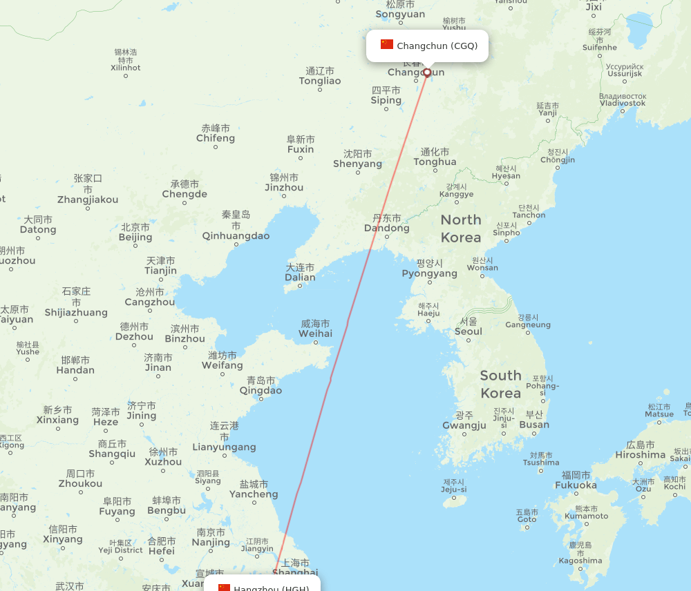 CGQ-HGH flight routes