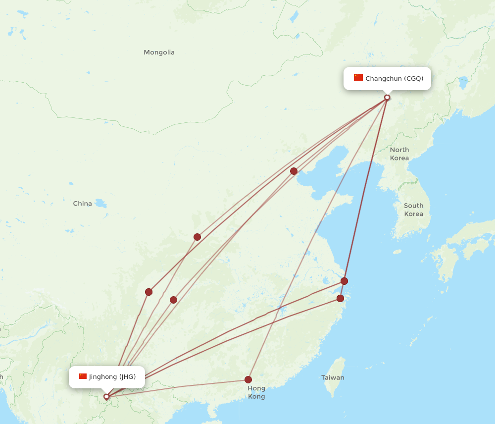 CGQ to JHG flights and routes map
