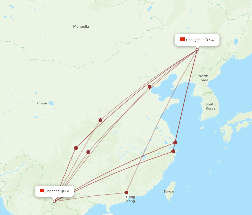 CGQ-JHG flight routes