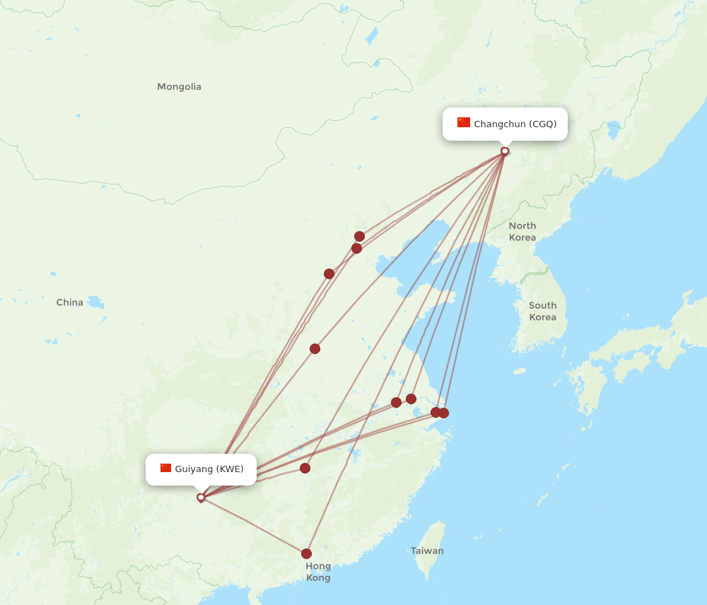 CGQ to KWE flights and routes map
