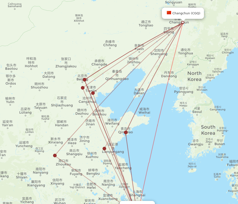 CGQ to NGB flights and routes map