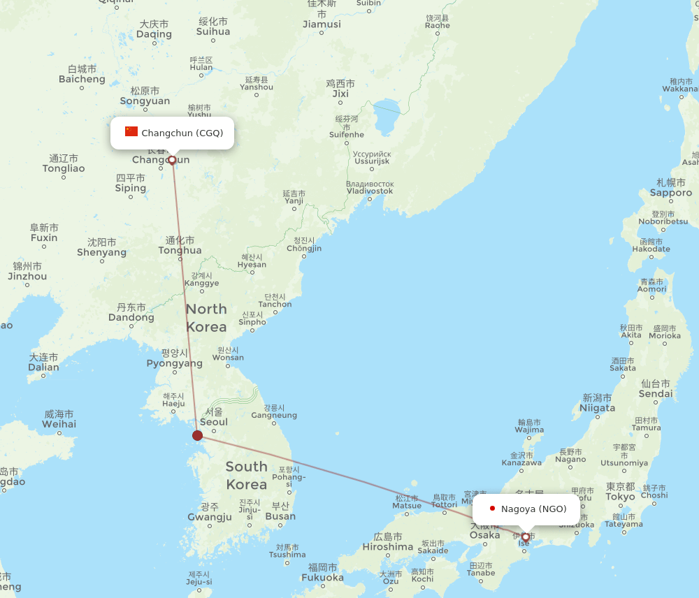 CGQ-NGO flight routes