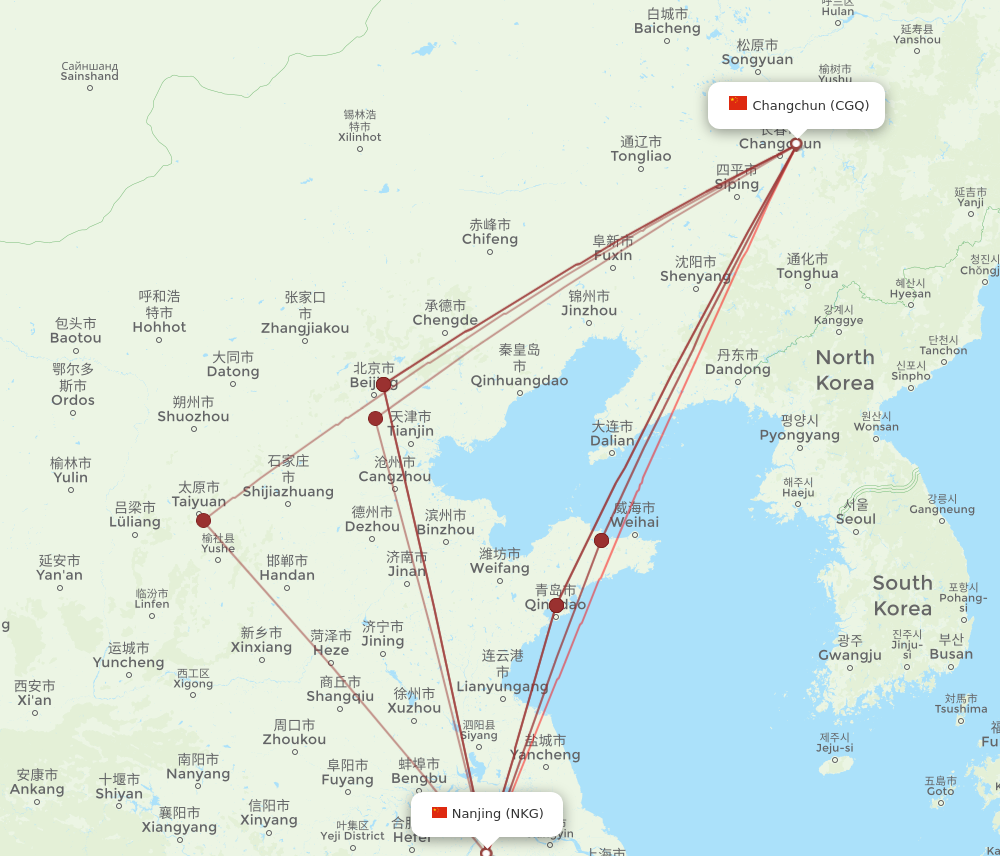 CGQ to NKG flights and routes map