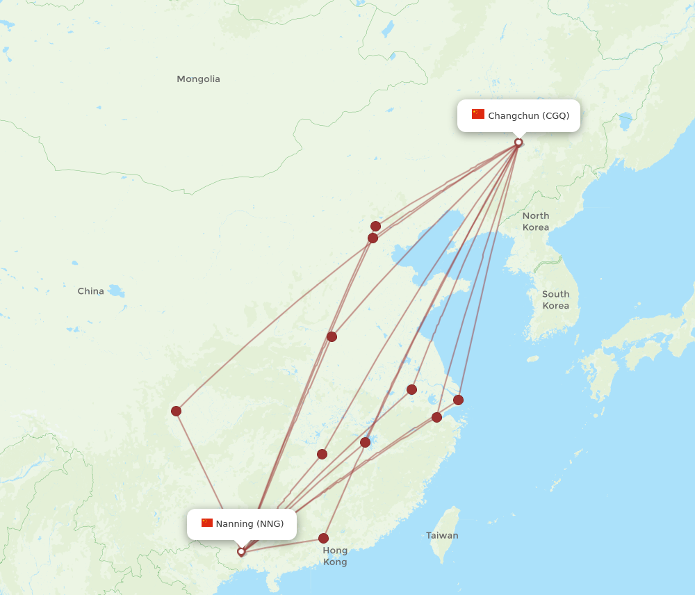 CGQ to NNG flights and routes map