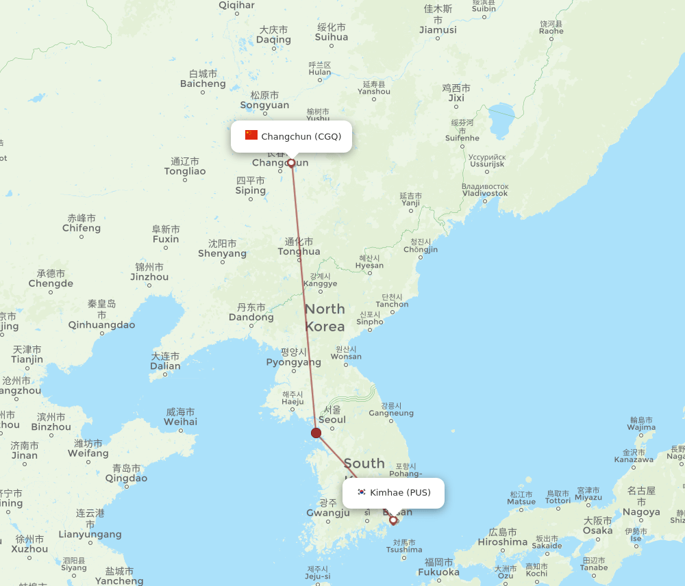 Busan - Changchun route map and flight paths