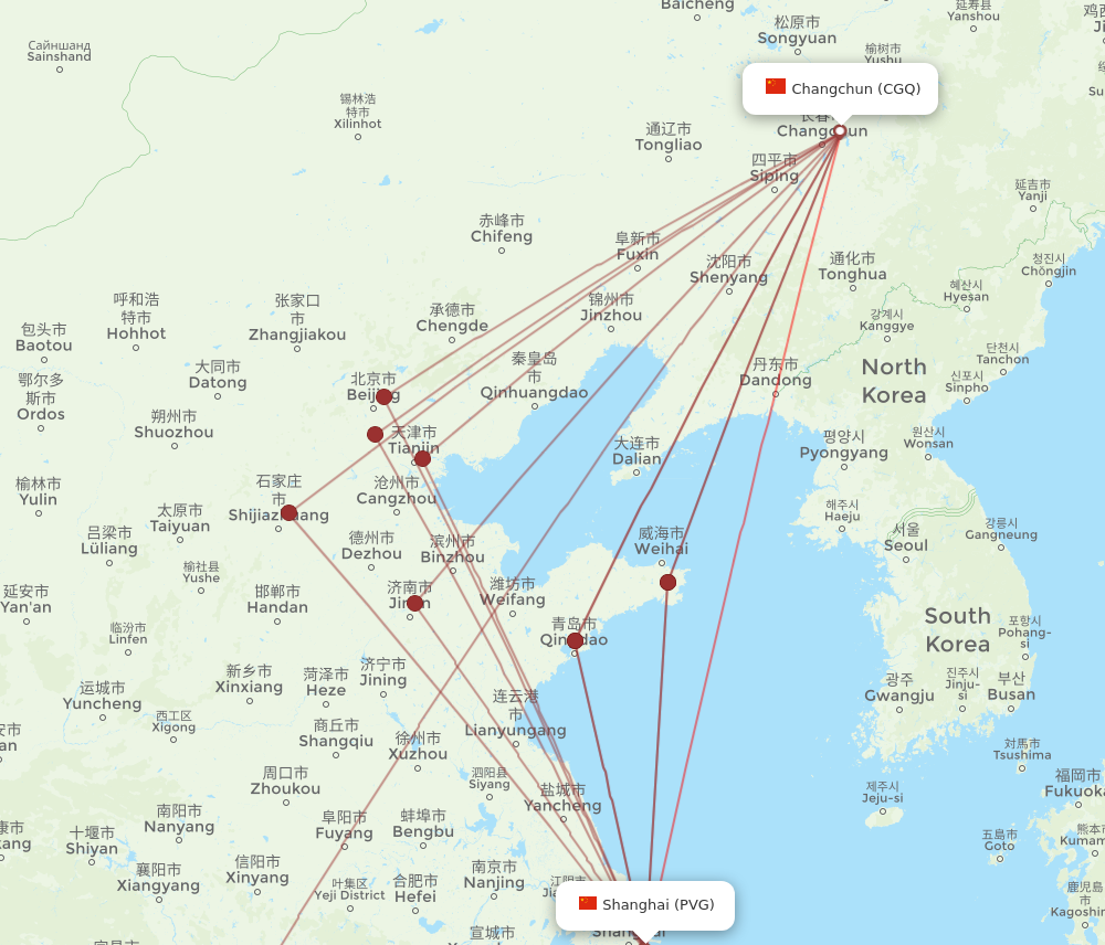 CGQ to PVG flights and routes map
