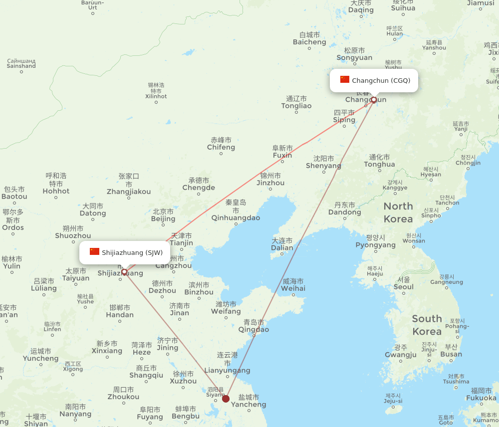 CGQ to SJW flights and routes map